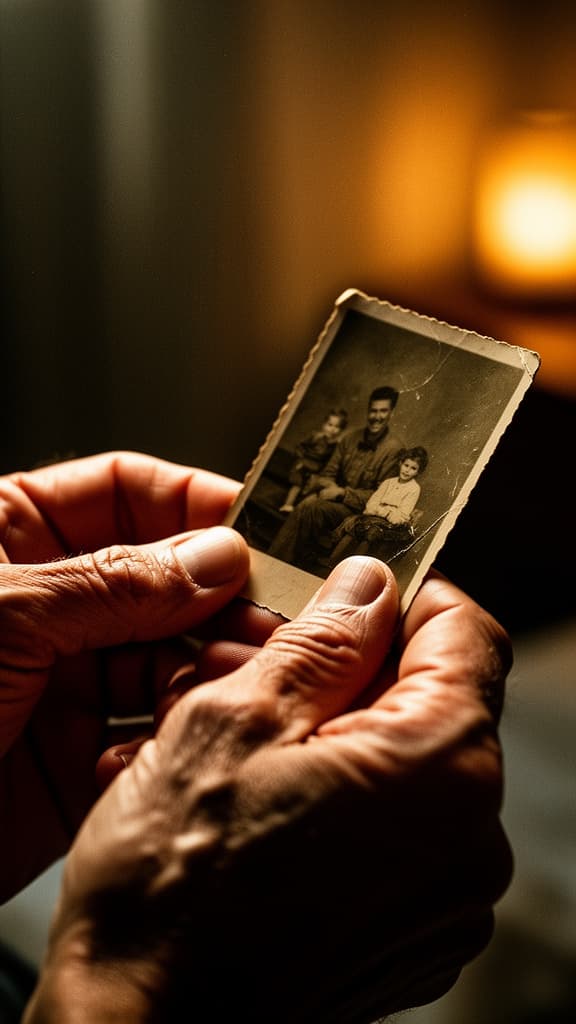 Hands holding a vintage family photograph